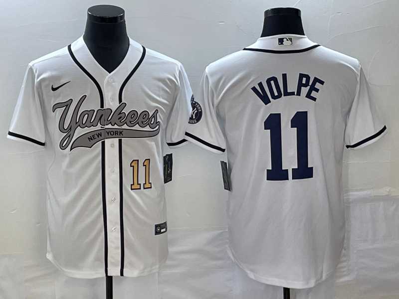 Mens New York Yankees #11 Anthony Volpe Number White Cool Base Stitched Baseball Jersey